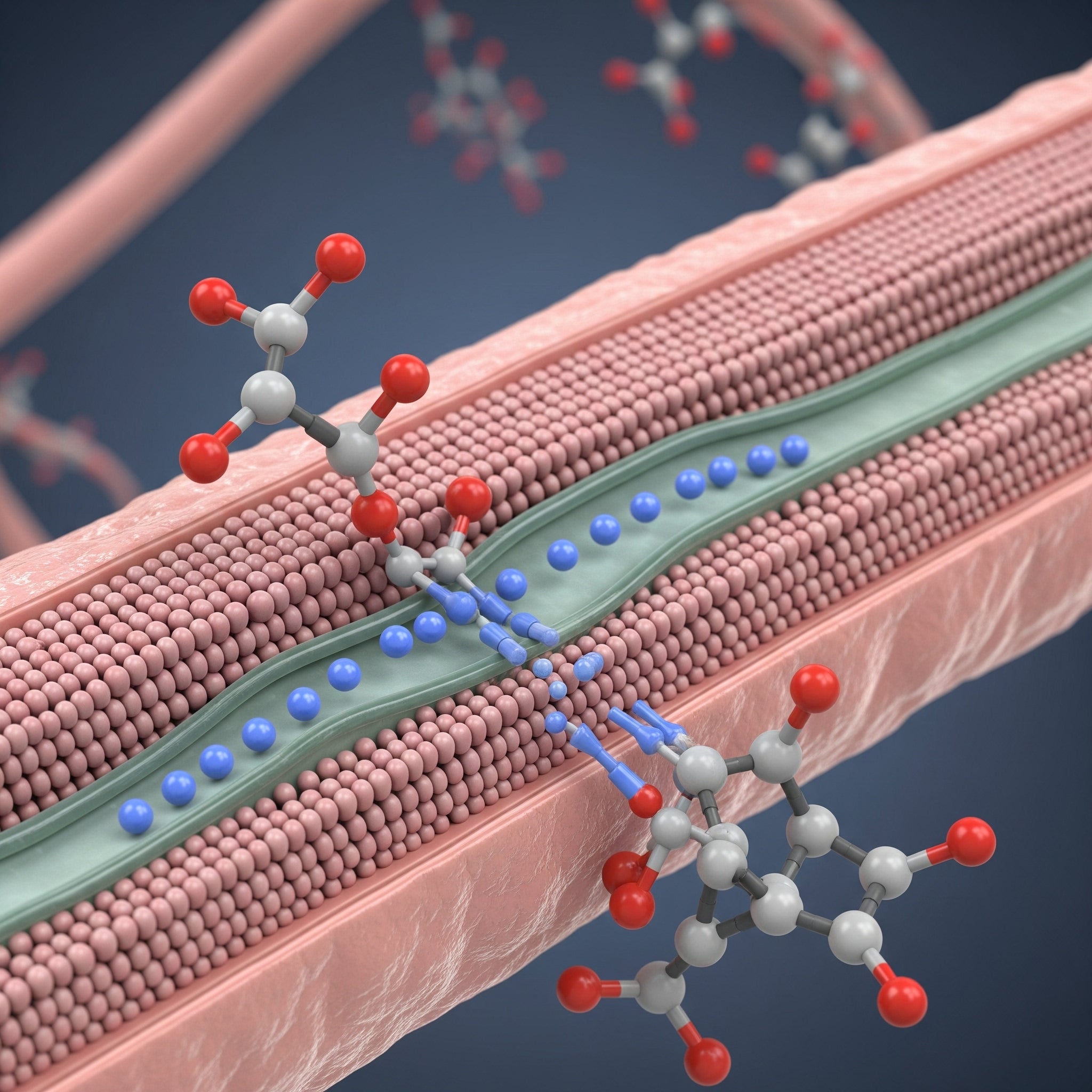 3D model of a biological membrane with molecular structures